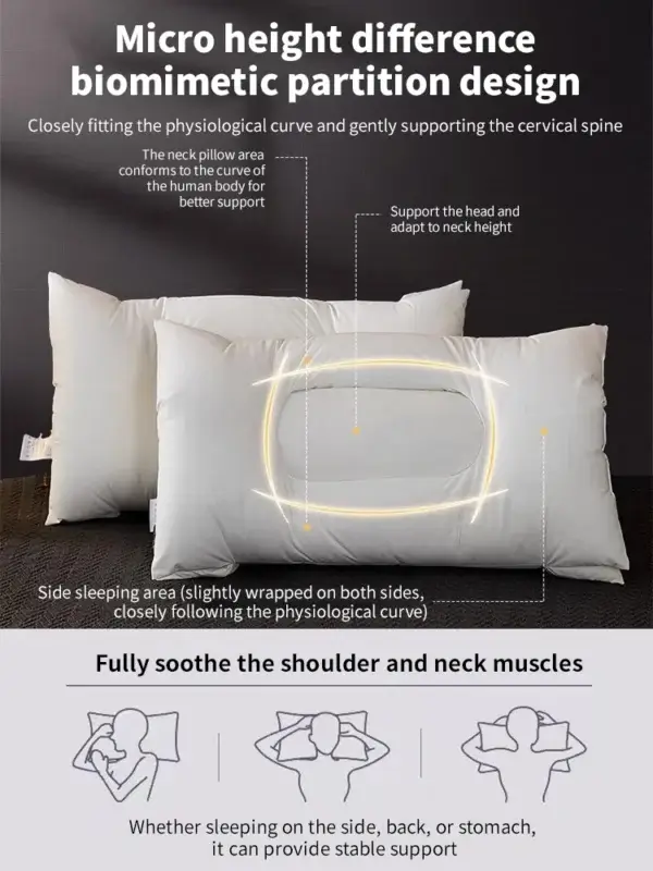 Pillow For Sleep Apnea Soft Feather Velvet Cervical Orthopedic Support - Image 2