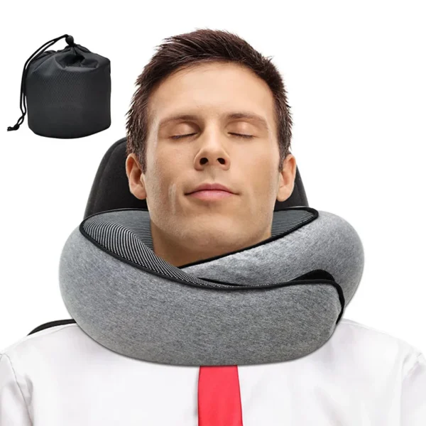 Memory Foam Travel Neck Pillow for Sleep Apnea Relief and Comfort