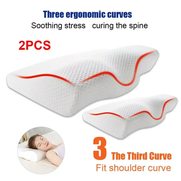 2PCS Cervical Ergonomic Pillow for Sleep Apnea and Neck Pain Relief